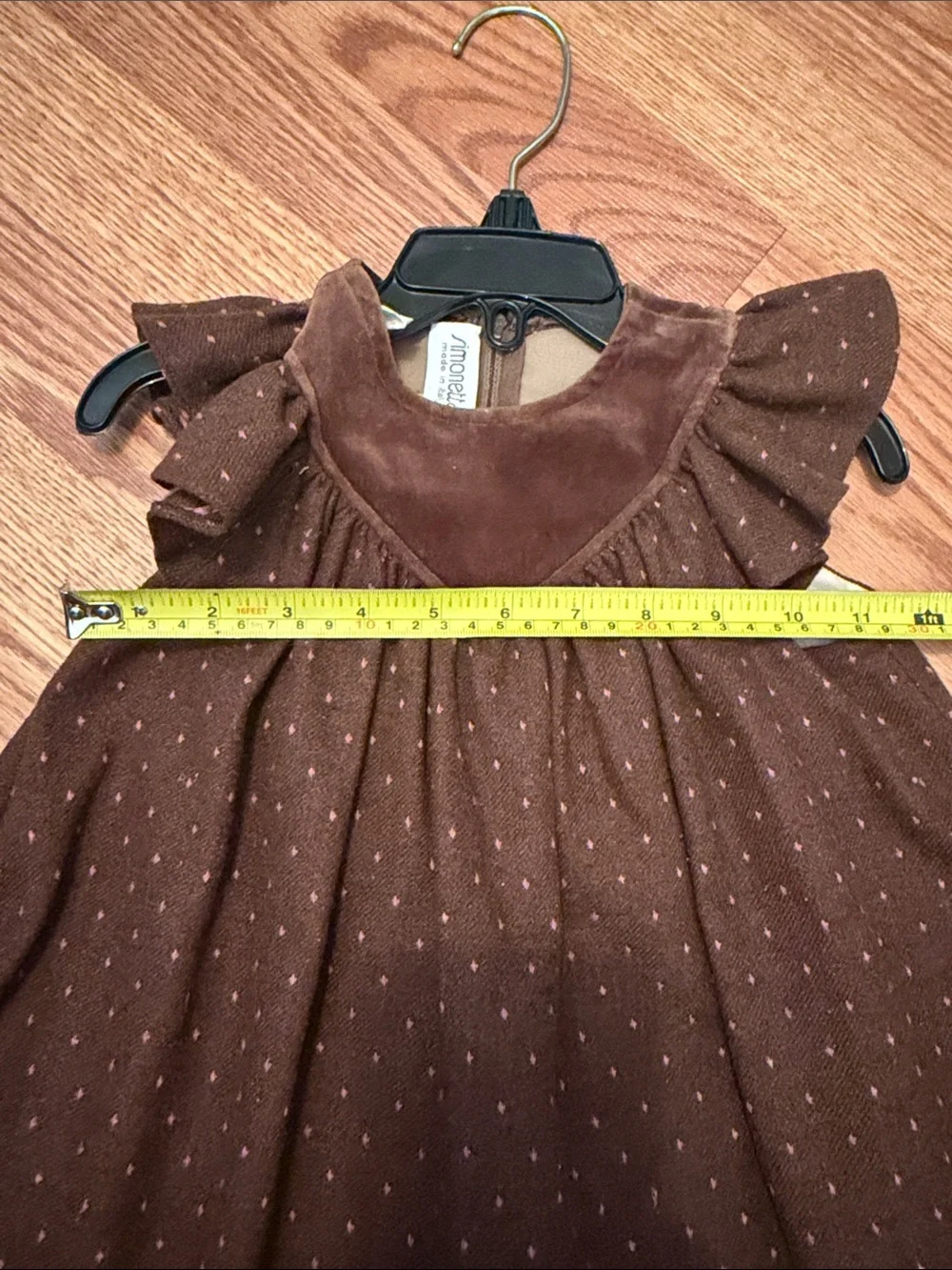 Simonetta Brown toddler girls Dress with Pink Dot Accents